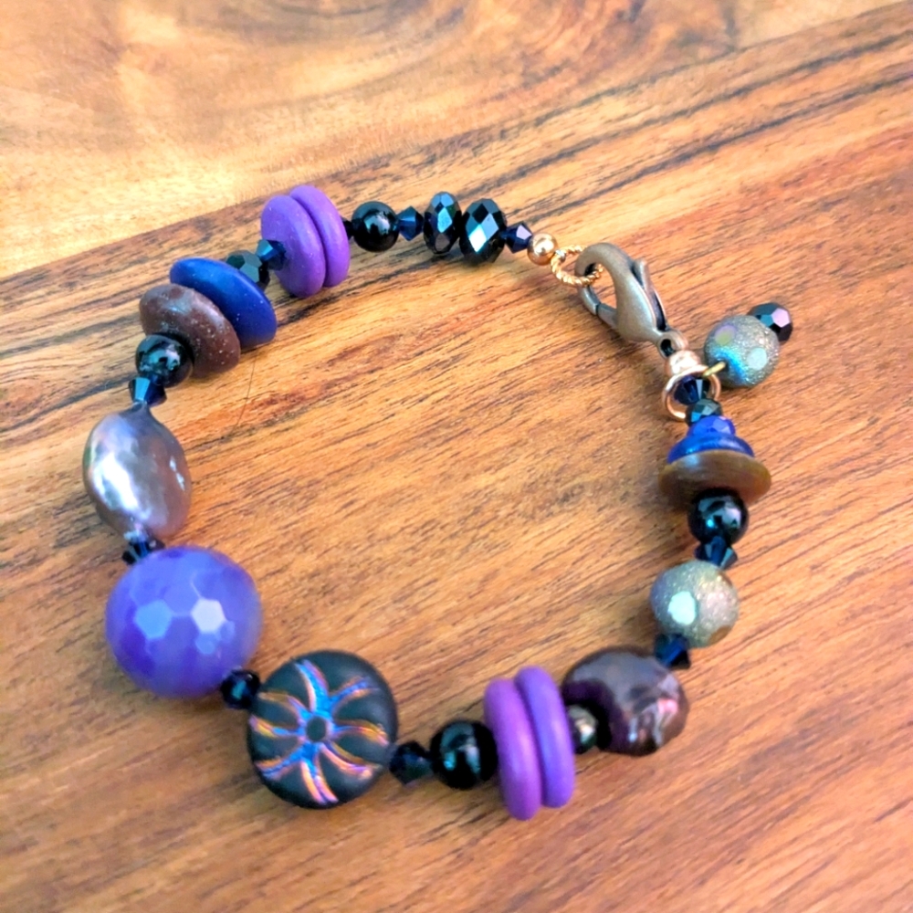 Purple and Black Beaded Spider Bracelet